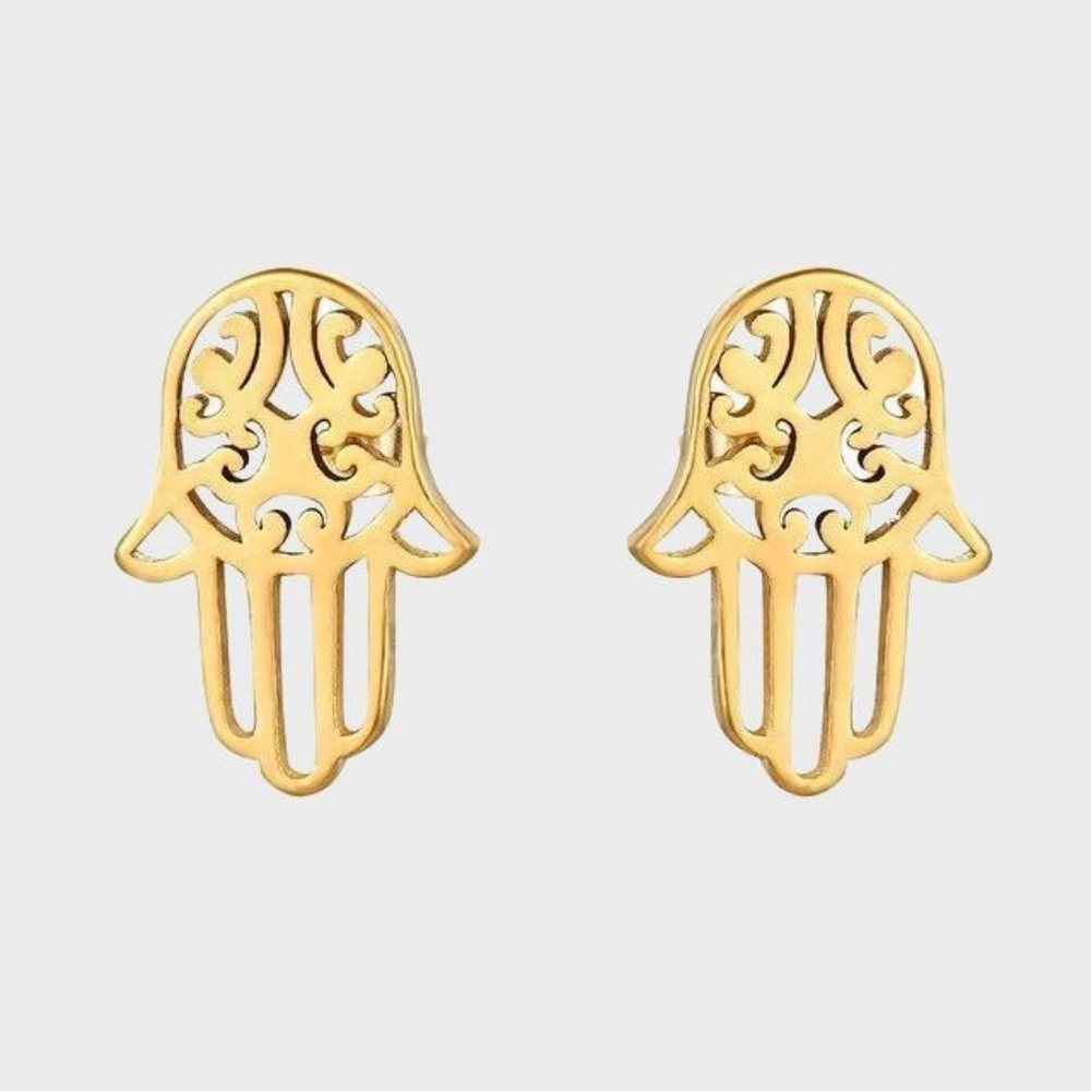 Tiny Hamsa Hand Gold Plated Studs Earrings